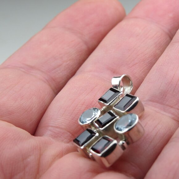 $300 Sterling Silver Aquamarine 2ct. & Garnet 4ct. Pendent - Picture 2 of 5